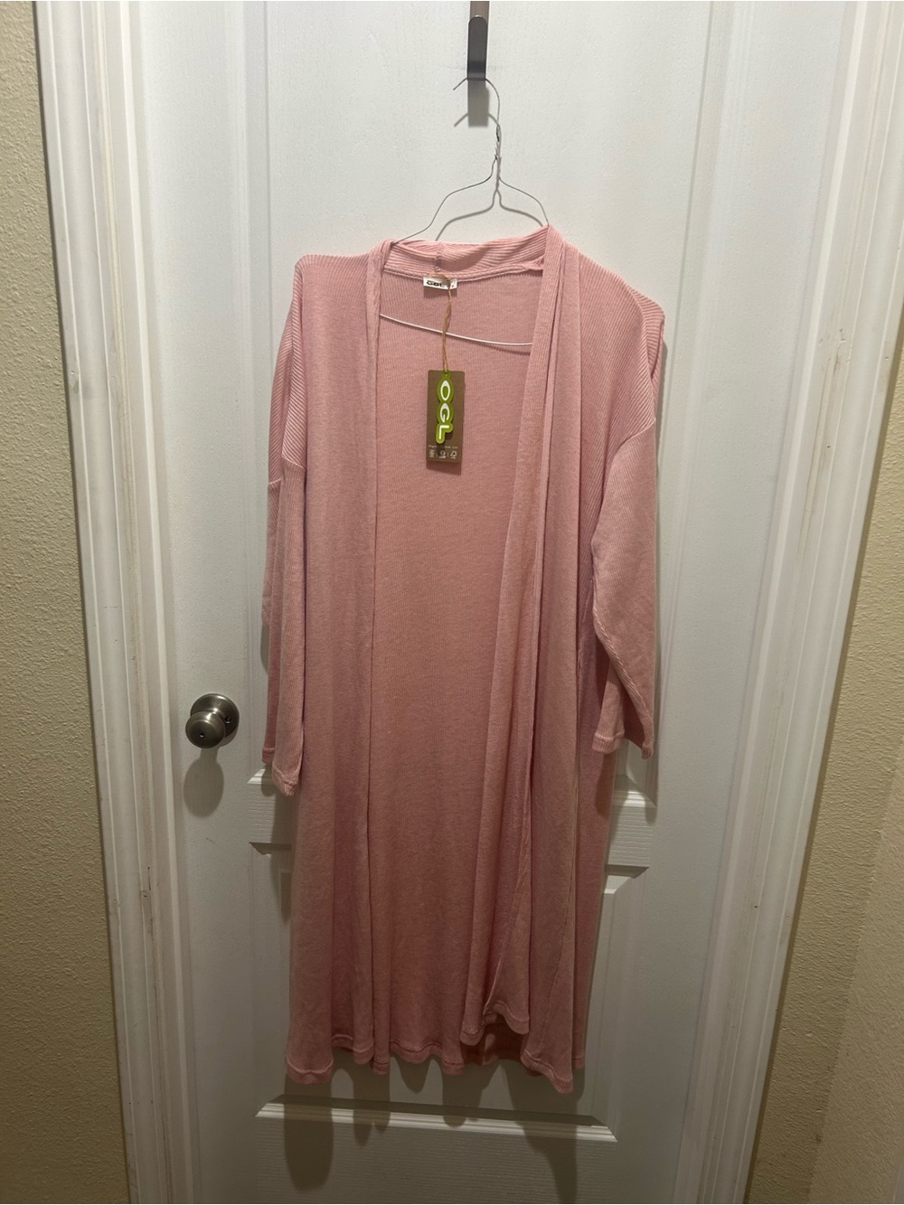 OGL Light Pink Long Open Front Robe Cardigan